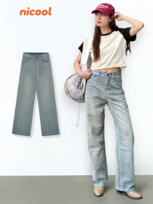 Quần Jean Nữ Ống Suông Xanh Bạc NICOOL N41-Q47 - Wash Nhẹ