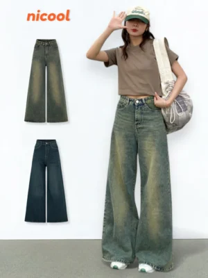 Quần Jean Nữ Ống Suông Rộng NICOOL N41-Q44 - Xanh Wash Cá Tính