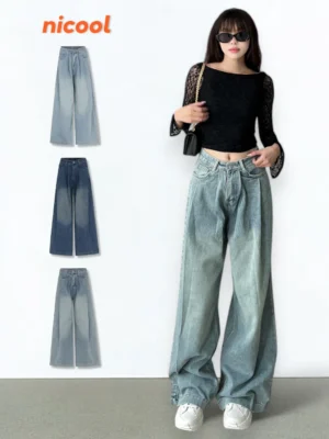 Quần Jean Nữ Ống Suông Rộng Xếp Ly NICOOL N41-Q58 - Lưng Cao Retro