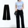 Quần Jean Nữ Suông Ống Loe Rộng NICOOL N41-Q52 - Màu Đen Chỉ Nổi