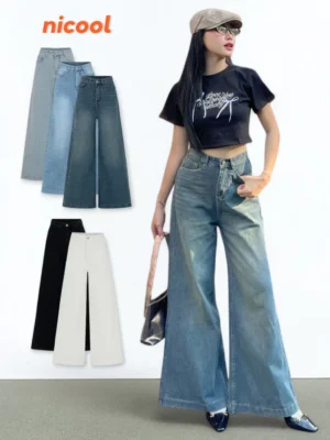 Quần Jeans Nữ Nicool Ống Loe Rộng Tôn Dáng N41-Q48