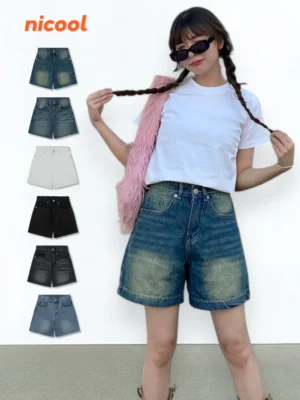 Quần Short Jeans Nữ Ống Rộng NICOOL N41-D1 - Quần Đùi Lưng Cao Nhiều Màu