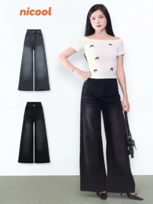 Quần Jean Nữ Suông Ống Rộng Wash NICOOL N41-Q41 - Màu Bụi Trendy