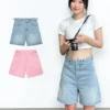 Quần Short Nữ Jean NICOOL Phối Khuyên Dây Lưng Quần Đùi Ngố Kaki Jean Dài Ngang Gối Năng Động N41-D8