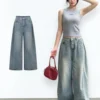 Quần Jean Nữ Ống Rộng NICOOL Xếp Ly Hông Quần Bò Wash Baggy Dáng Suông Lưng Cao Cá Tính N41-Q68