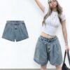Quần Short Jean Nữ Form Rộng NICOOL Xếp Ly Quần Đùi Bò Wash Ống Suông Phồng Lưng Thấp Cá Tính N41-D6