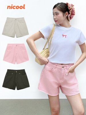 Quần Short Jean Nữ Ngắn NICOOL Basic Quần Đùi Kaki Jean Ống Rộng Form Ngắn Lưng Cao Nữ Tính N41-D7